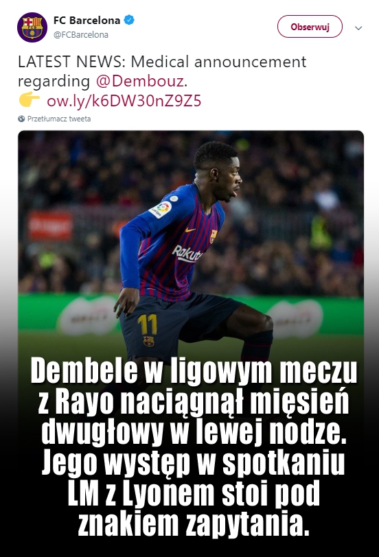 Komunikat Barcelony ws. urazu Dembele!